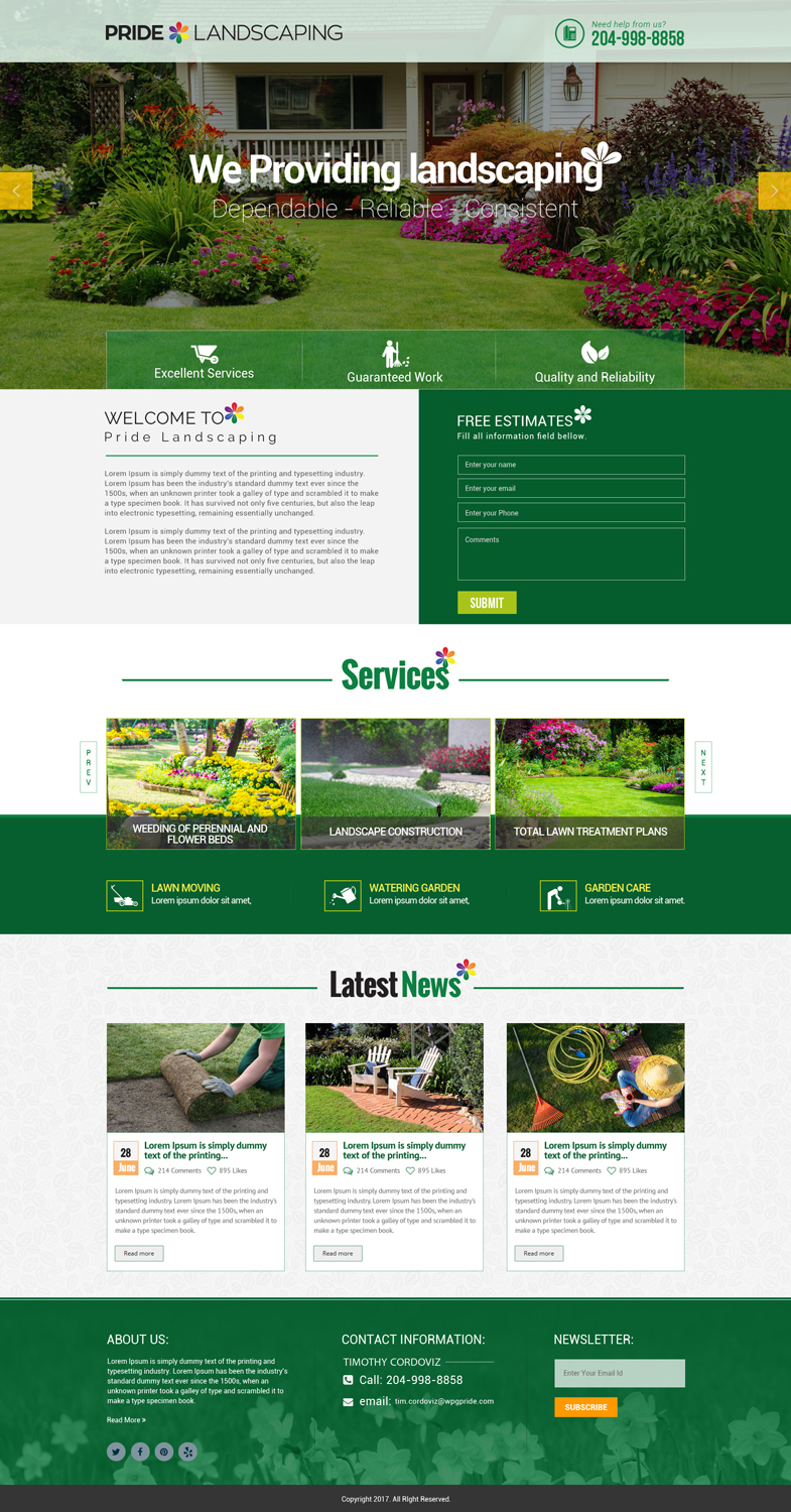 Landing Page Design by Dream Logo Design for Pride Landscaping | Design #15306692