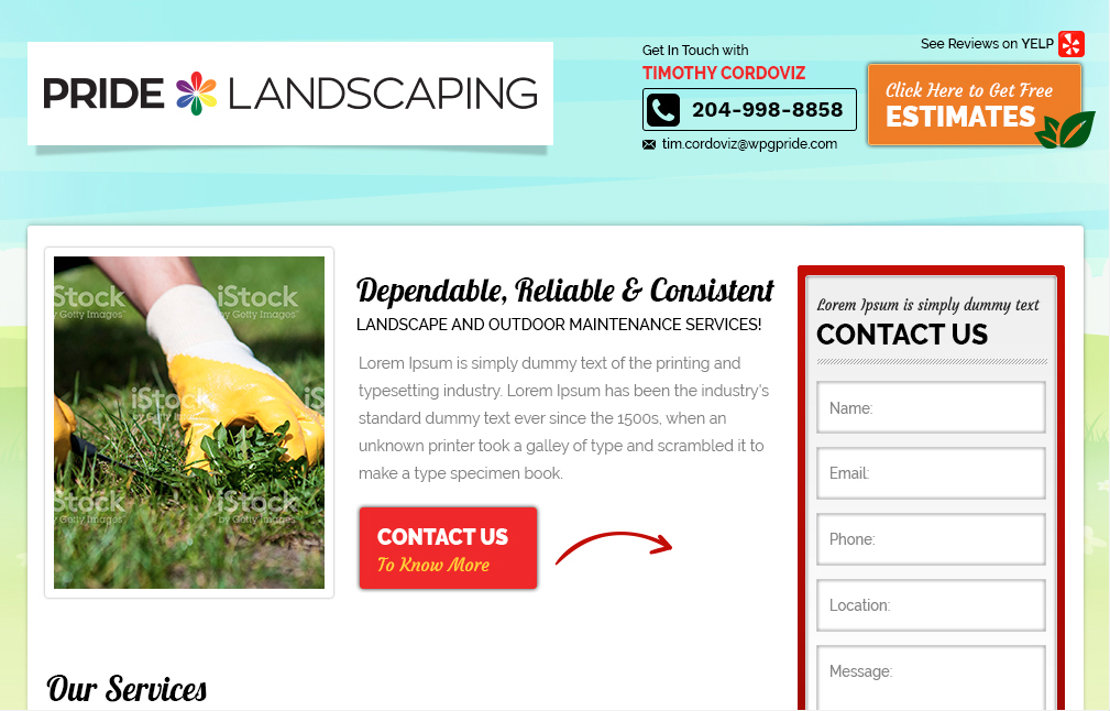 Landing Page Design by AJ3664 for Pride Landscaping | Design #15328431