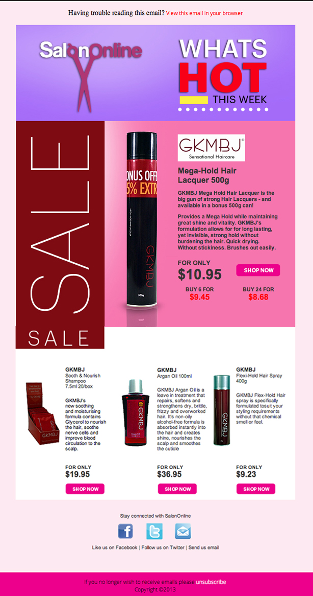 Newsletter Design by Sucre for Laxales Hair and Beauty Supplies | Design #2621836