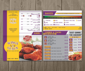 Menu Design by Cut and Glue for Wings2Geaux | Design: #15423995