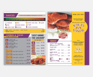 Menu Design by Cut and Glue for Wings2Geaux | Design: #16872049