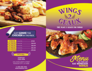 Menu Design by Impressive Solutions for Wings2Geaux | Design: #15390859