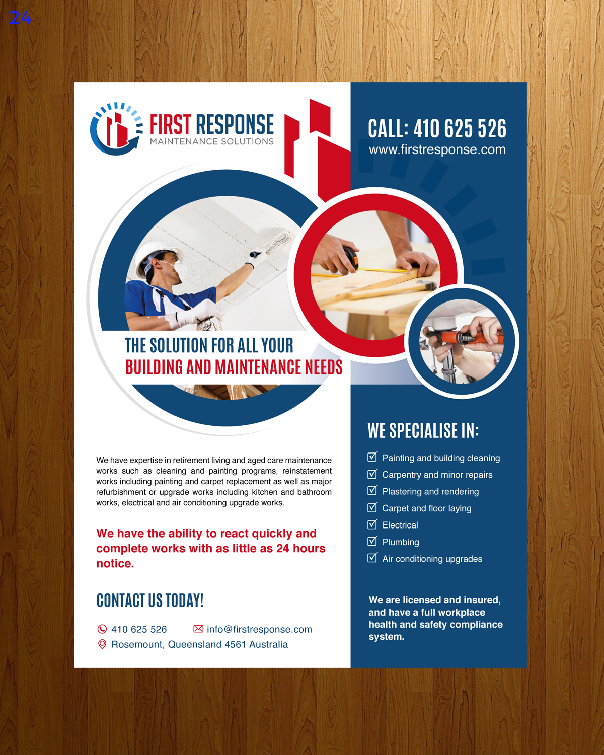 Brochure Design by uniquedesign10 for first response maintenance solutions | Design #15403226