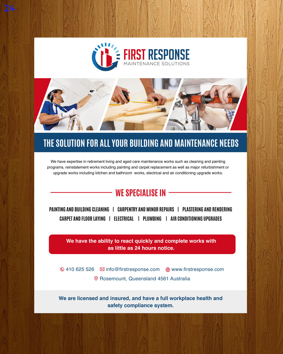Brochure Design by uniquedesign10 for first response maintenance solutions | Design #15403710