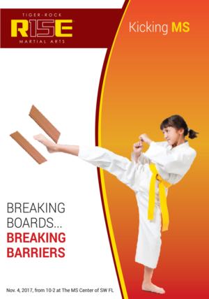 Tae Kwon Do school sponsoring a board breaking event in support of local Multiple Sclerosis Center | Diseño de Flyer por designgreen