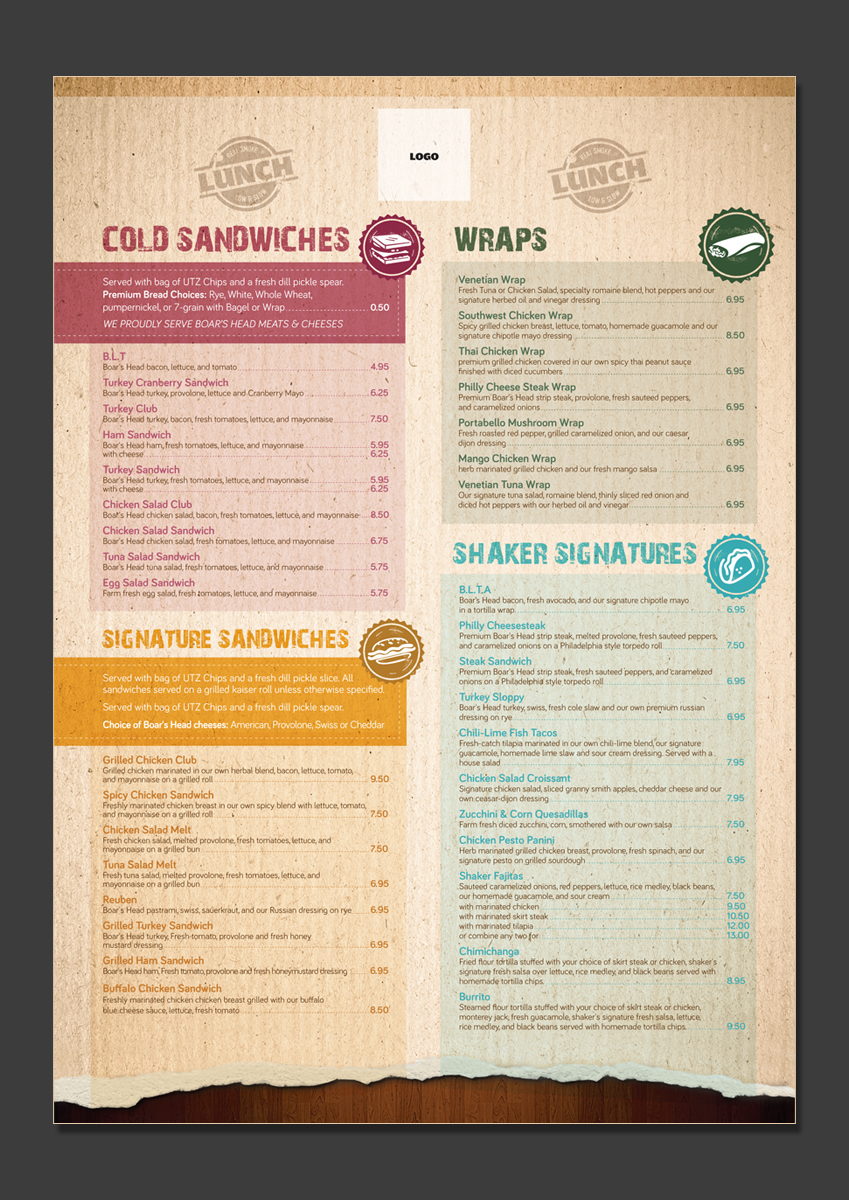 bold, personable menu design for dempsey enterprises, llc bold, personable menu design for dempsey enterprises, llc