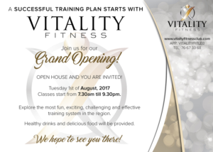 Invitation card to the opening of VITALITY FITNESS CLUB