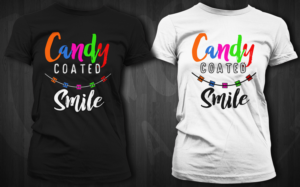 Candy coated smile tshirt design to resemble a smile with colored braces 