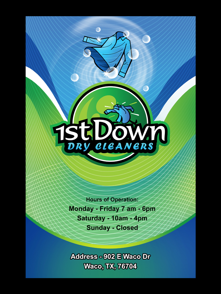Bold Colorful Dry Cleaner Poster Design For 1st Down Dry