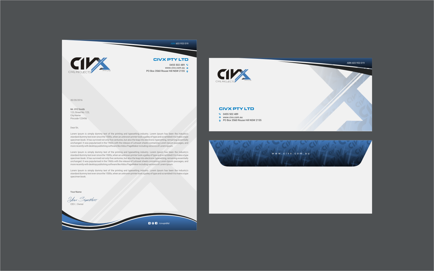 Stationery Design by INDIAN_Ashok for Civx Pty Ltd | Design #15732797