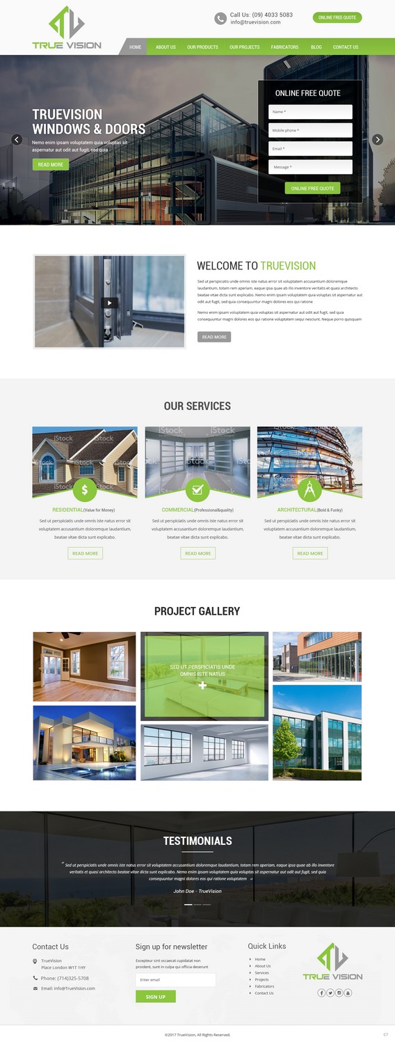 Wordpress Design by pb for True Vision Windows & Doors | Design #15856547