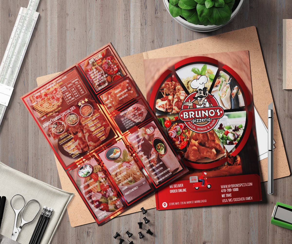 Menu Design by HamzaMalik for Bruno's Pizzeria / Varsity Club | Design #15760267