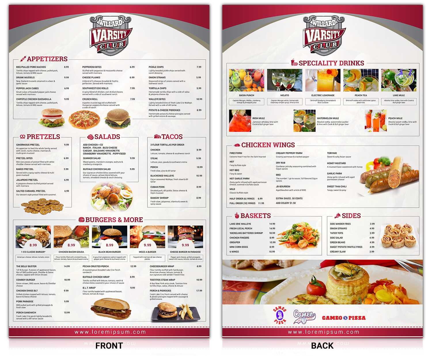Menu Design by SAI DESIGNS for Bruno's Pizzeria / Varsity Club | Design #15743391