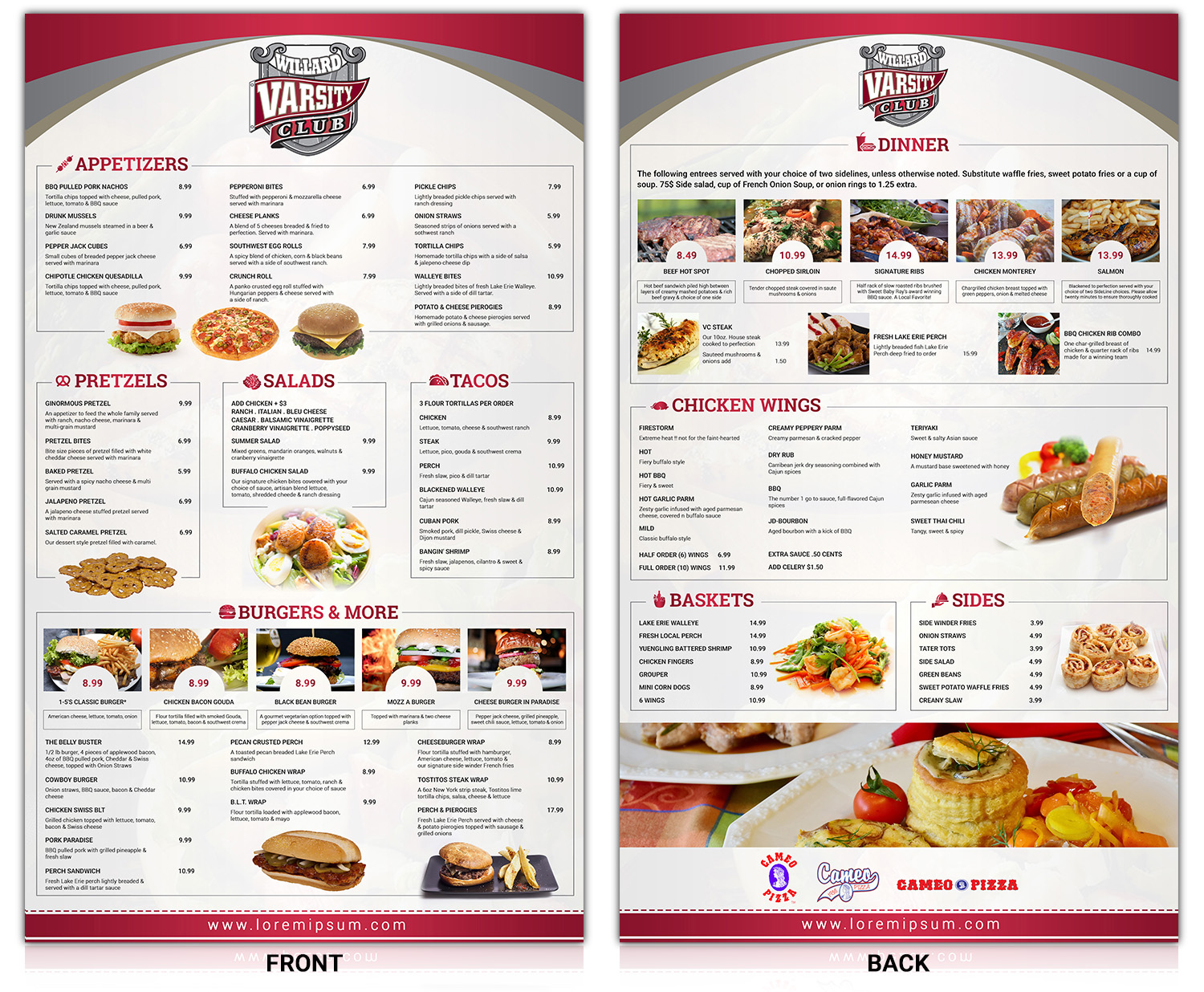 Menu Design by SAI DESIGNS for Bruno's Pizzeria / Varsity Club | Design #15759508