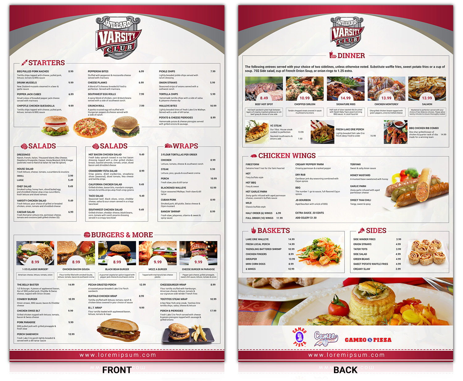 Menu Design by SAI DESIGNS for Bruno's Pizzeria / Varsity Club | Design #15805458
