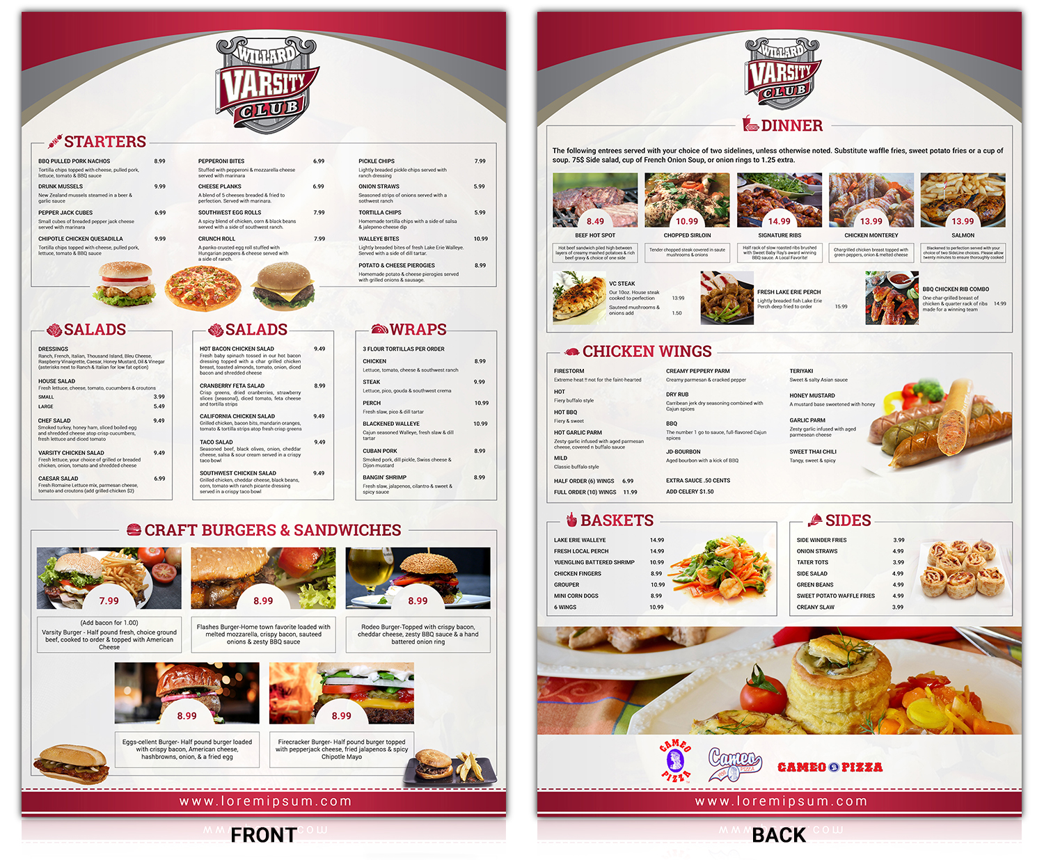 Menu Design by SAI DESIGNS for Bruno's Pizzeria / Varsity Club | Design #15824707