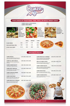 Menu Design by SAI DESIGNS for Bruno's Pizzeria / Varsity Club | Design: #15911779