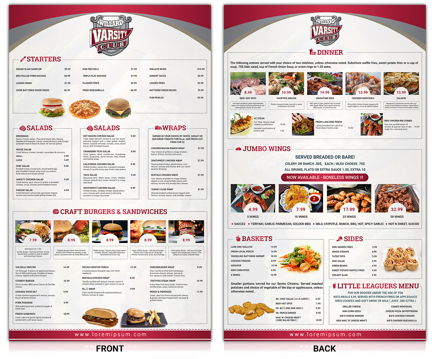 Menu Design by SAI DESIGNS for Bruno's Pizzeria / Varsity Club | Design #15911780