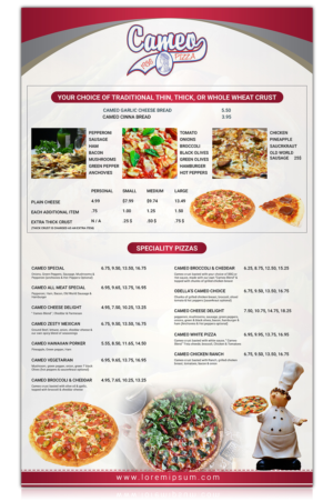 Menu Design by SAI DESIGNS for Bruno's Pizzeria / Varsity Club | Design: #15964851