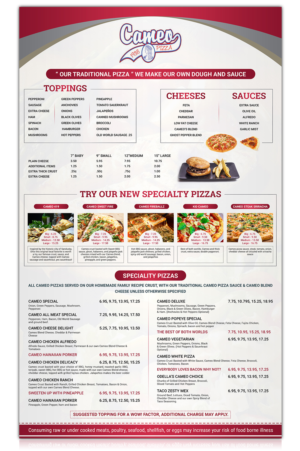 Menu Design by SAI DESIGNS for Bruno's Pizzeria / Varsity Club | Design: #16014933