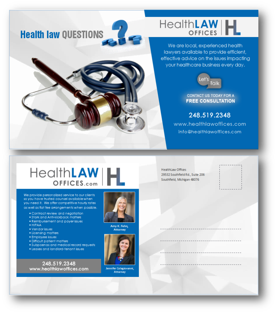 Postcard Design by citygirl17 for HealthLaw Offices | Design #15784928