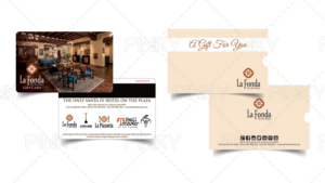 Gift Card Design front and back plus sleeve.  La Fonda on the Plaza 4 Diamond hotel in Santa Fe, NM | Card Design by Pinky 