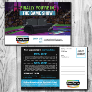 Game Show Battle Rooms Initial Post Card | Design de Carte Postale par aspiremedia