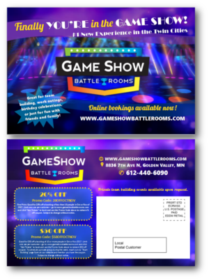 Game Show Battle Rooms Initial Post Card | Design de Carte Postale par citygirl17