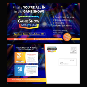 Game Show Battle Rooms Initial Post Card | Design de Carte Postale par D Creative
