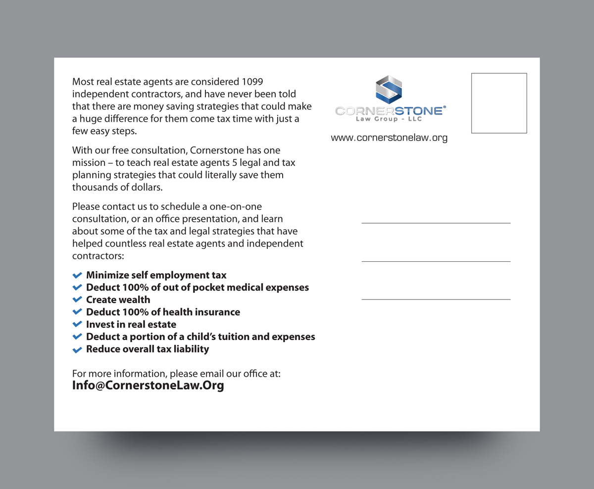 Postcard Design by rkailas for CORNERSTONE LAW GROUP | Design #15932421