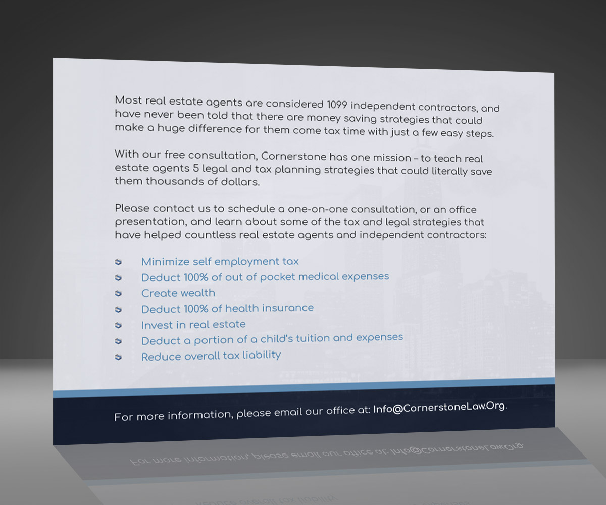 Postcard Design by About Javi for CORNERSTONE LAW GROUP | Design #15934236