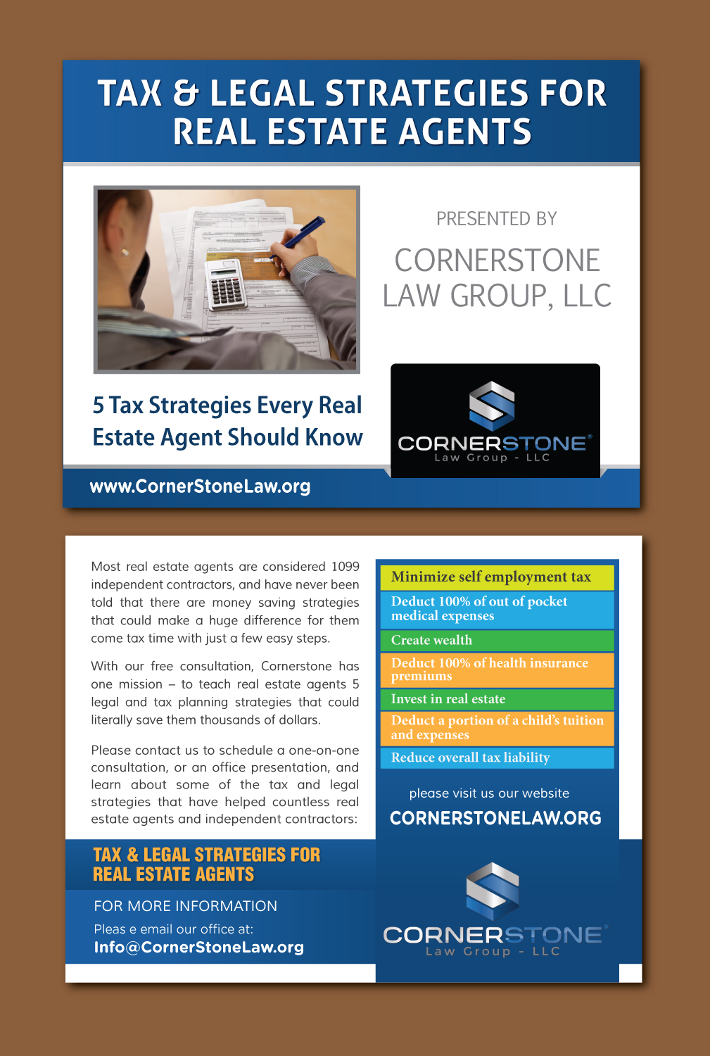Design de Carte Postale par meet007 pour CORNERSTONE LAW GROUP | Design #15873734