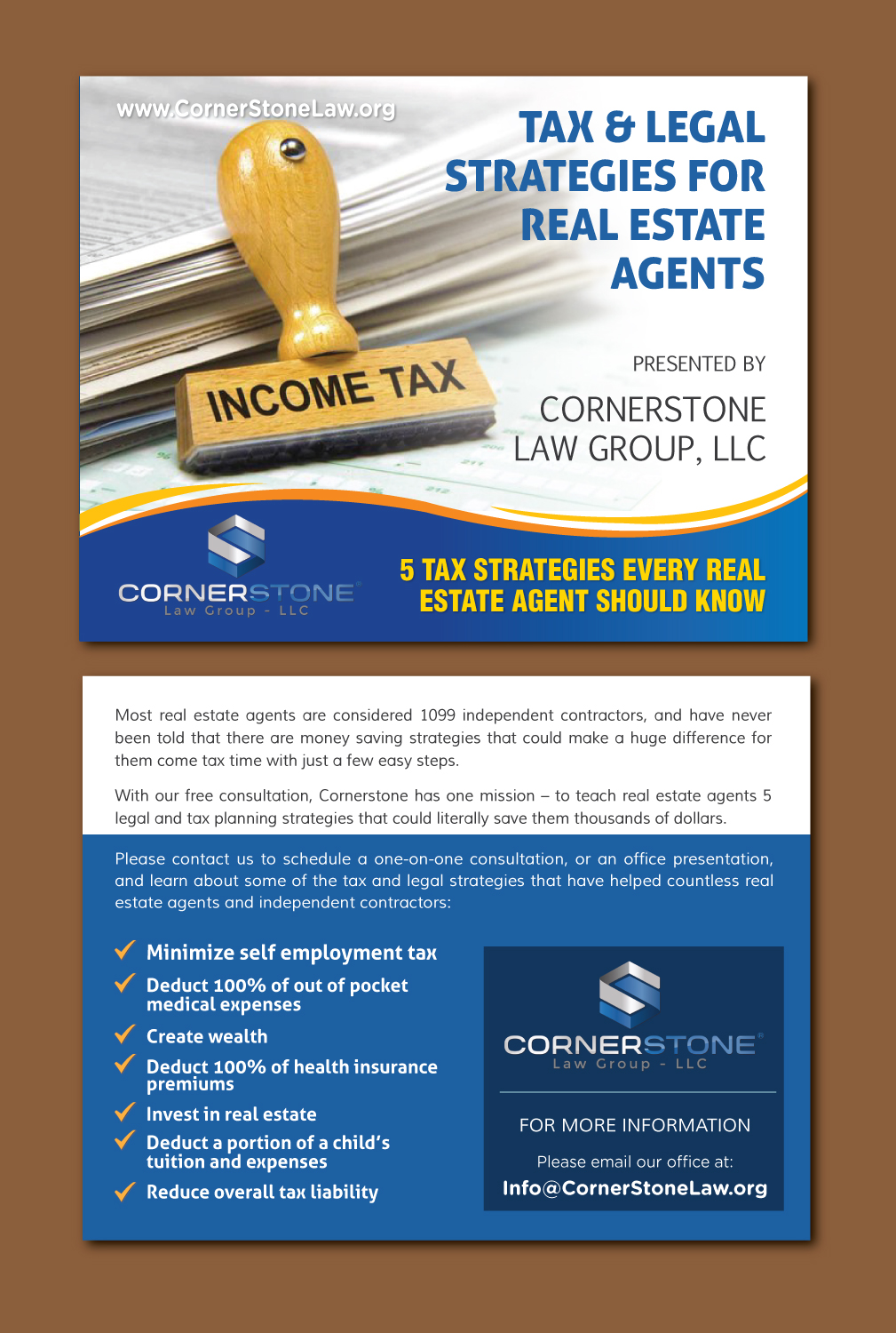 Postcard Design by meet007 for CORNERSTONE LAW GROUP | Design #15875748