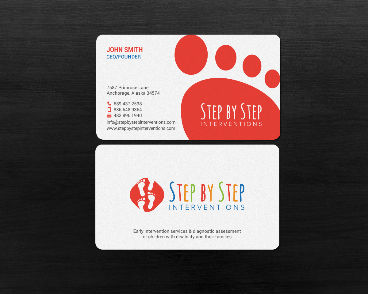 Diseño de Tarjeta de Presentación por chandrayaan.creative para Step by Step Interventions | Diseño #15854478