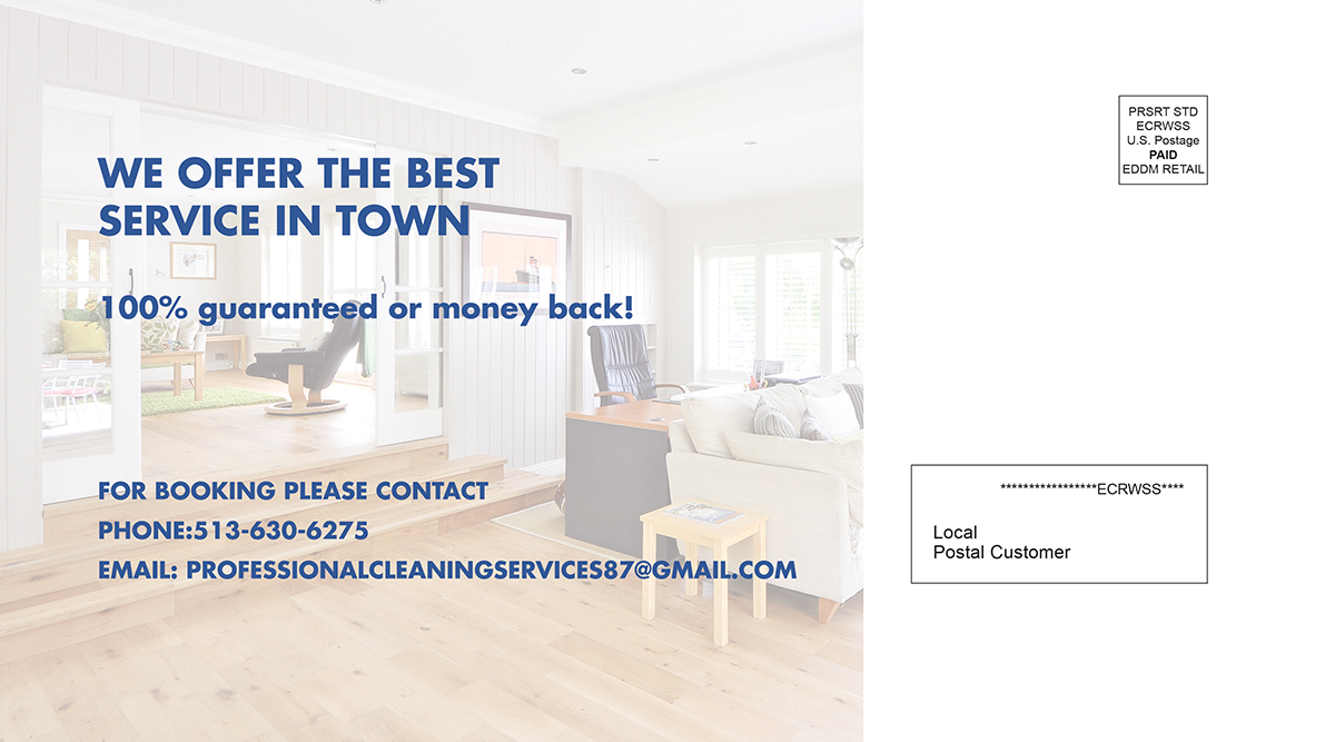 Postcard Design by VEGA-Designs for professional house keeping and cleaning servic | Design #15863855