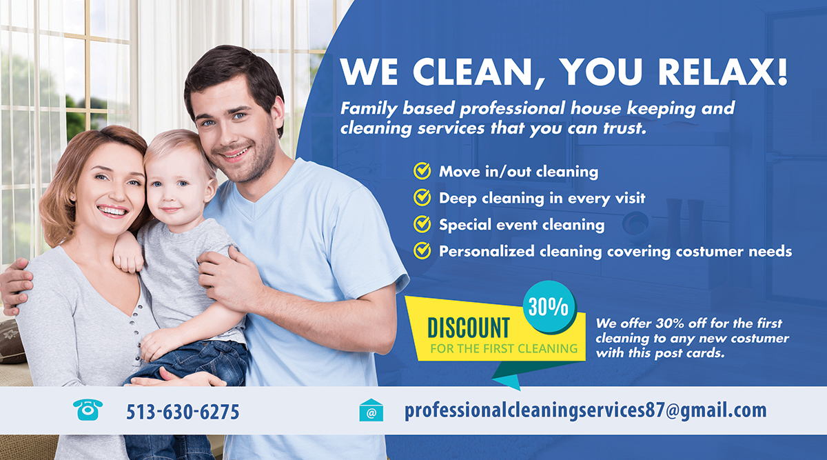 Postcard Design by VEGA-Designs for professional house keeping and cleaning servic | Design #15863856
