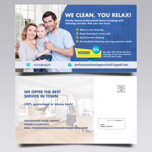 Postcard Design by VEGA-Designs for professional house keeping and cleaning servic | Design #15863857