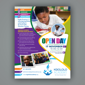 Diseño de Flyer por Mariyam Khan para Kgololo Academy | Diseño: #20176207