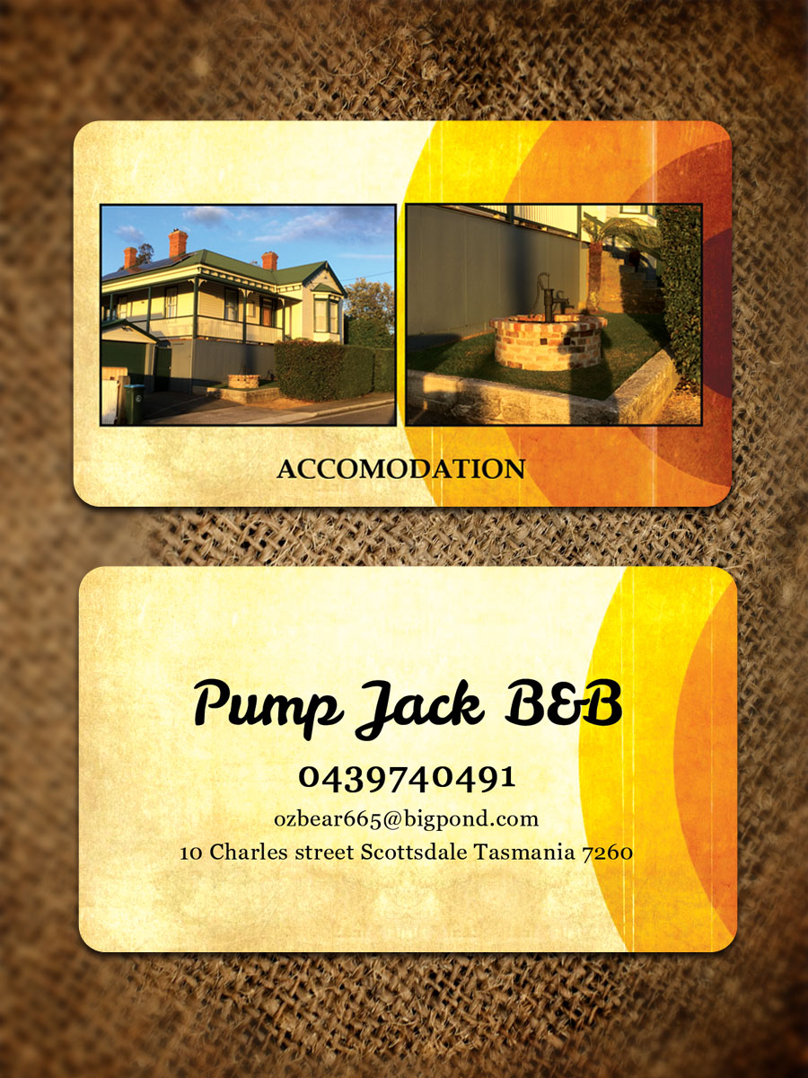 Masculine, Bold, Hospitality Business Card Design for Pump Jack B&B by