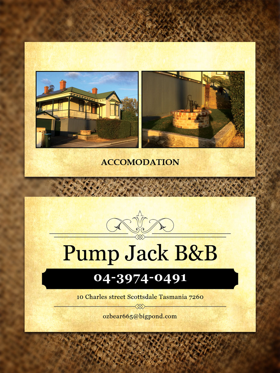 Masculine, Bold, Hospitality Business Card Design for Pump Jack B&B by