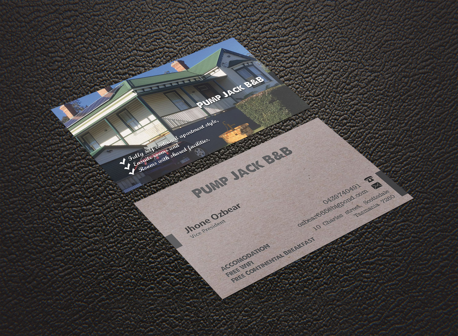 Masculine, Bold, Hospitality Business Card Design for Pump Jack B&B by