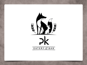 ‘pk’  (preferably lowercase) as the primary text (this is the name of the business). Then 'eatery & bar’ as the secondary text.  | Logo-Design von sD