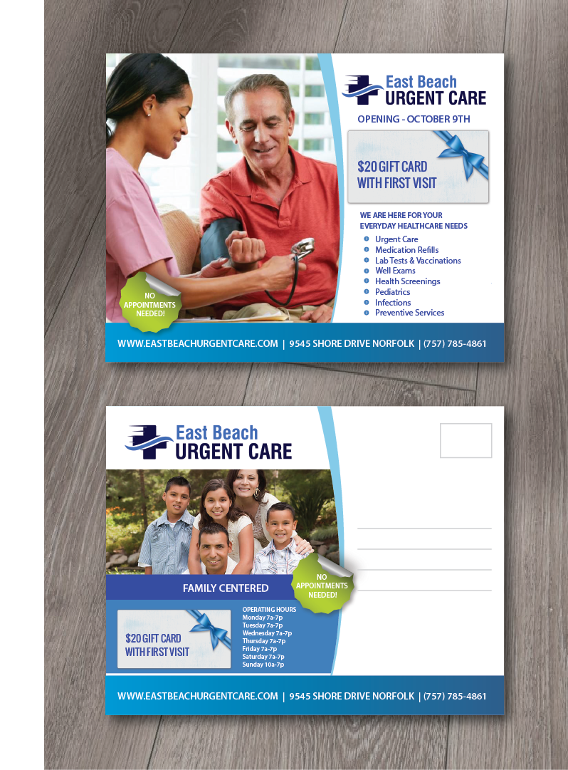 Design de Carte Postale par alex989 pour East Beach Urgent Care | Design #15943229