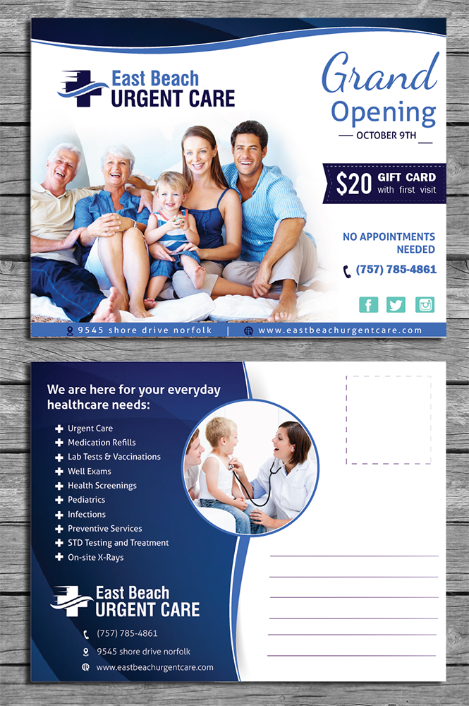 Professional Serious Healthcare Postcard Design For East Beach