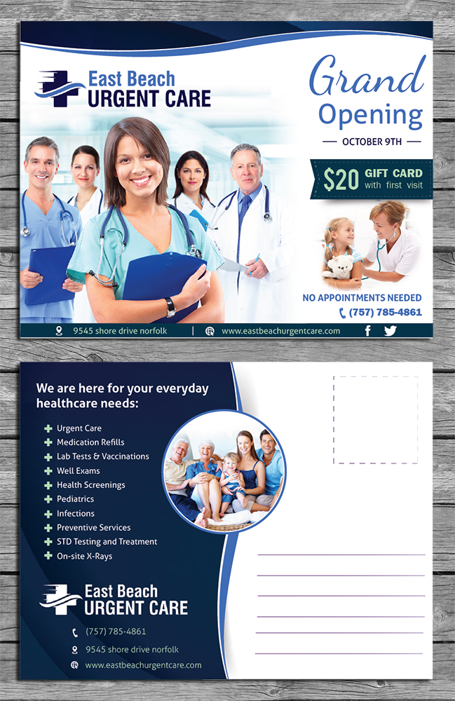 Postkarten-Design von nyky für East Beach Urgent Care | Design #15949271