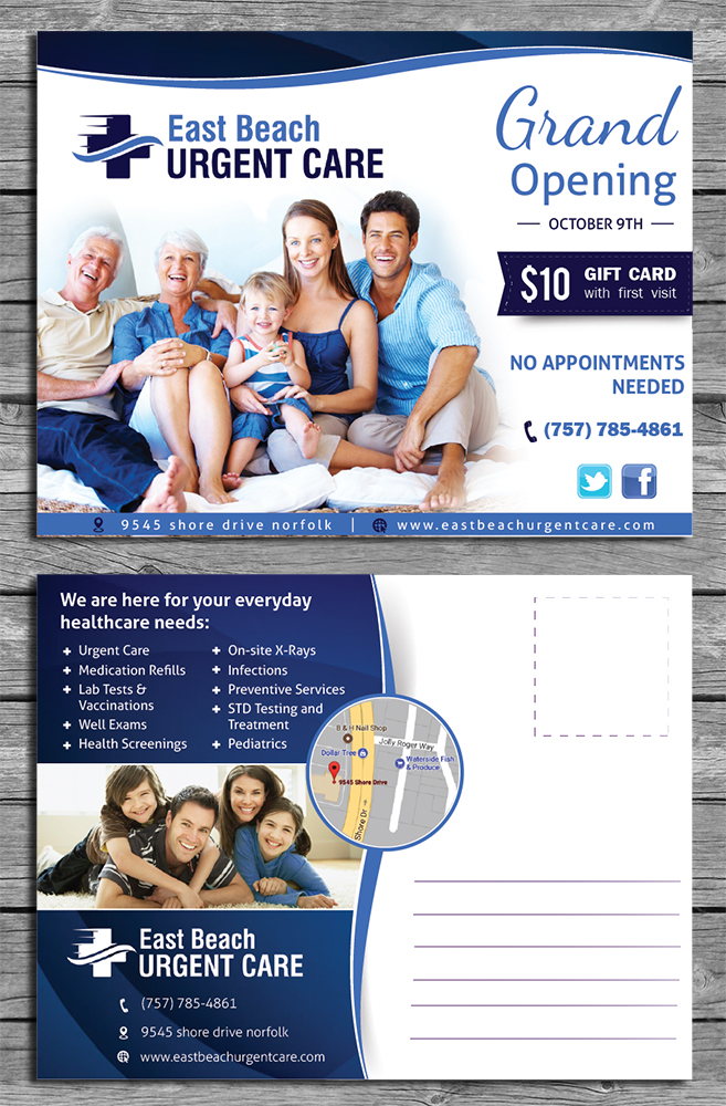 Postkarten-Design von nyky für East Beach Urgent Care | Design #15971462