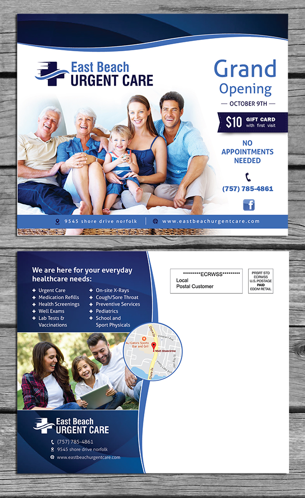 Postkarten-Design von nyky für East Beach Urgent Care | Design #15976502