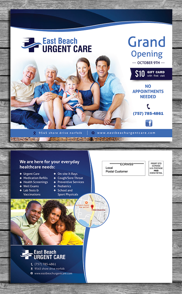 Postkarten-Design von nyky für East Beach Urgent Care | Design #15983487