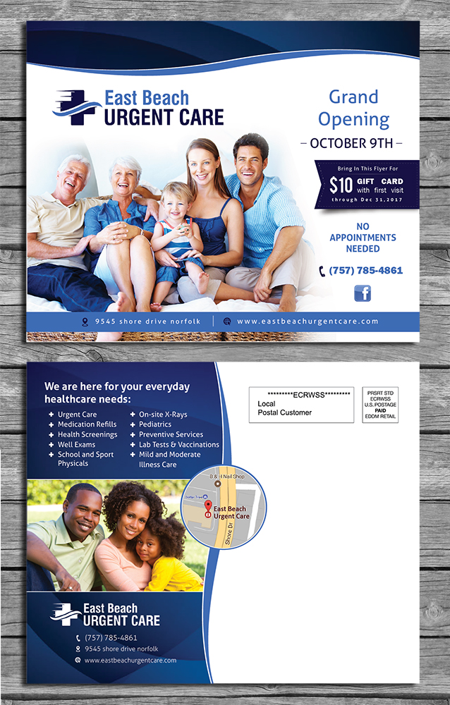 Postcard Design by nyky for East Beach Urgent Care | Design #15996786