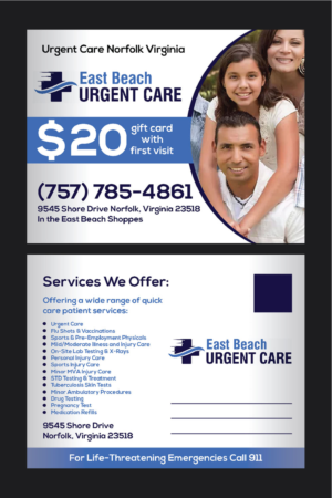 Design de Carte Postale par Deziners Zone pour East Beach Urgent Care | Design : #15949329